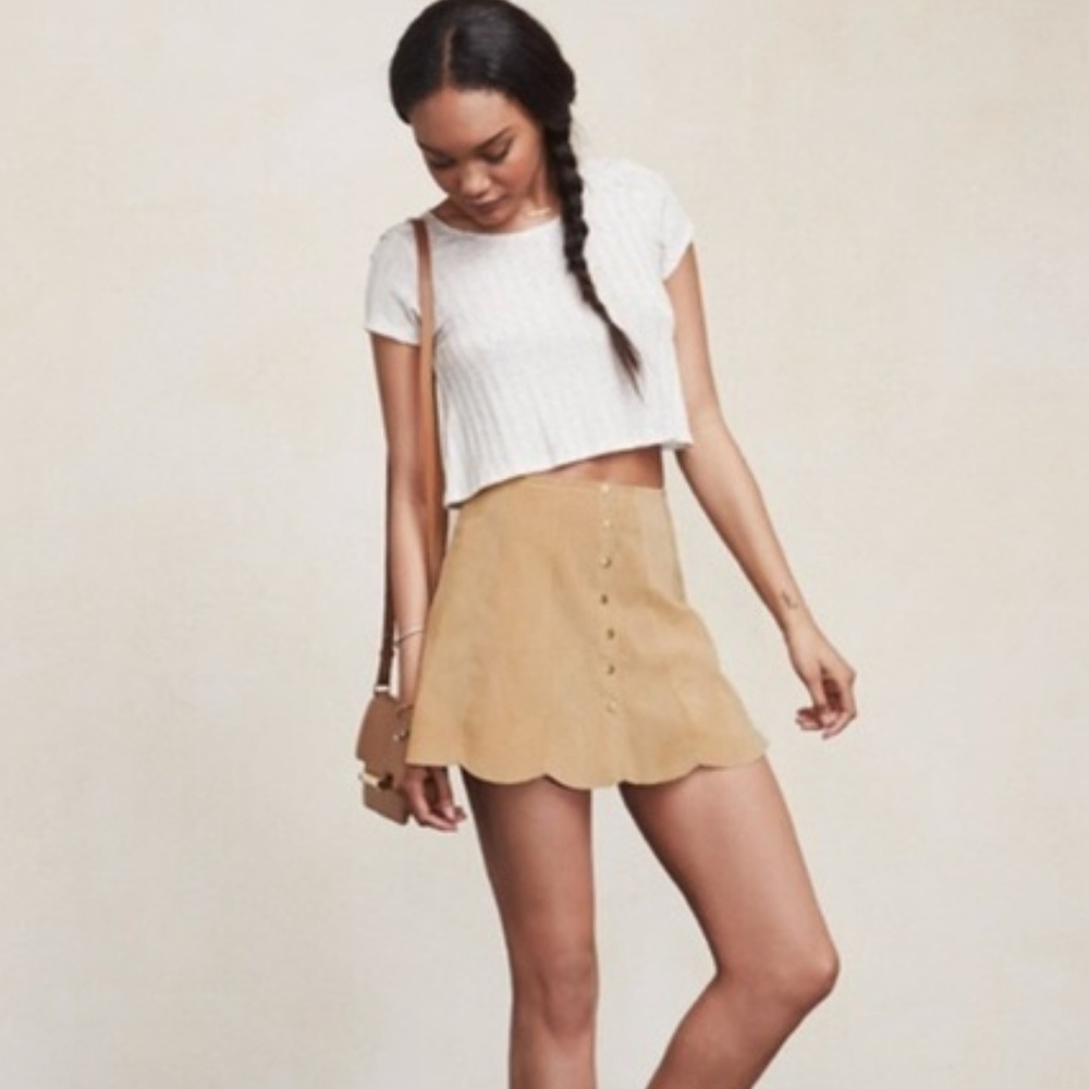Reformation Abigail Suede Scalloped Mini Skirt
